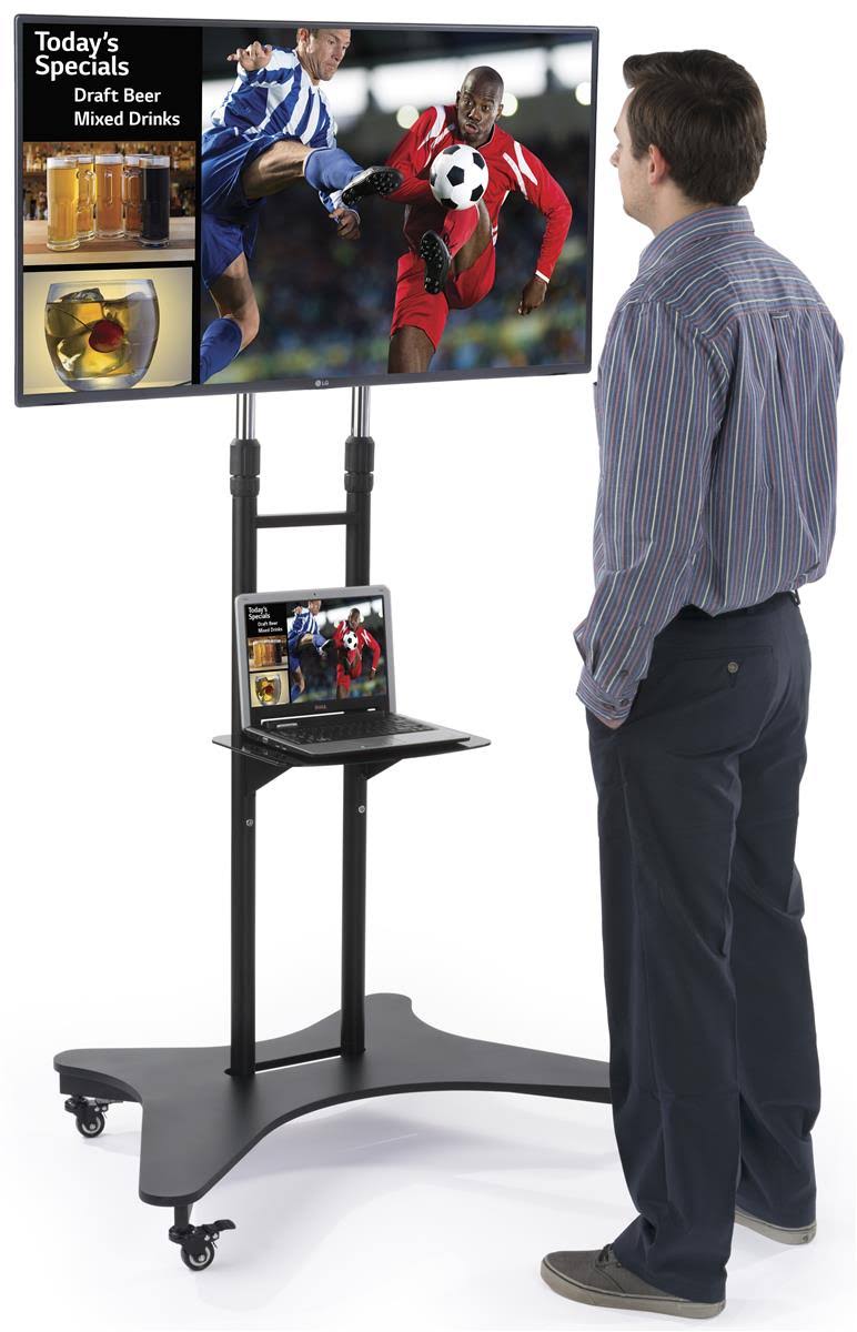 Rolling TV Cart with Shelf, Height Adjustable Black U34774