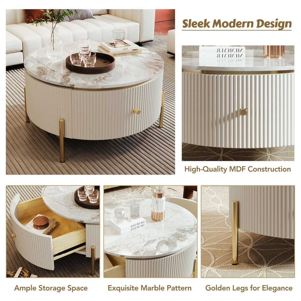 Modern Round Coffee Table with 2 Drawers D376