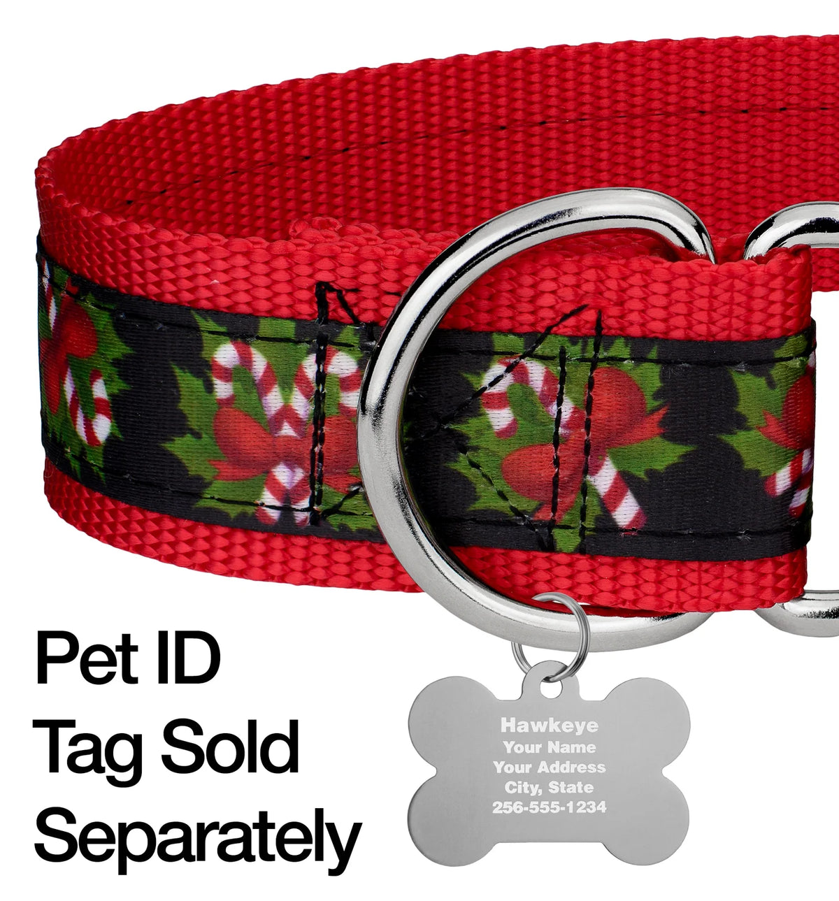Black Candy Cane Martingale Dog Collar, 1 1/2 inch, Large V32138