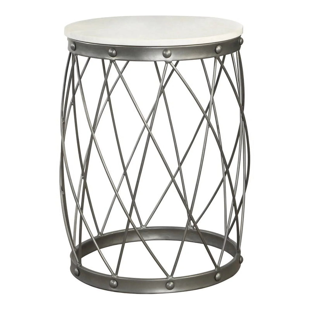 Round Accent Table with Marble Top White and Black W62994