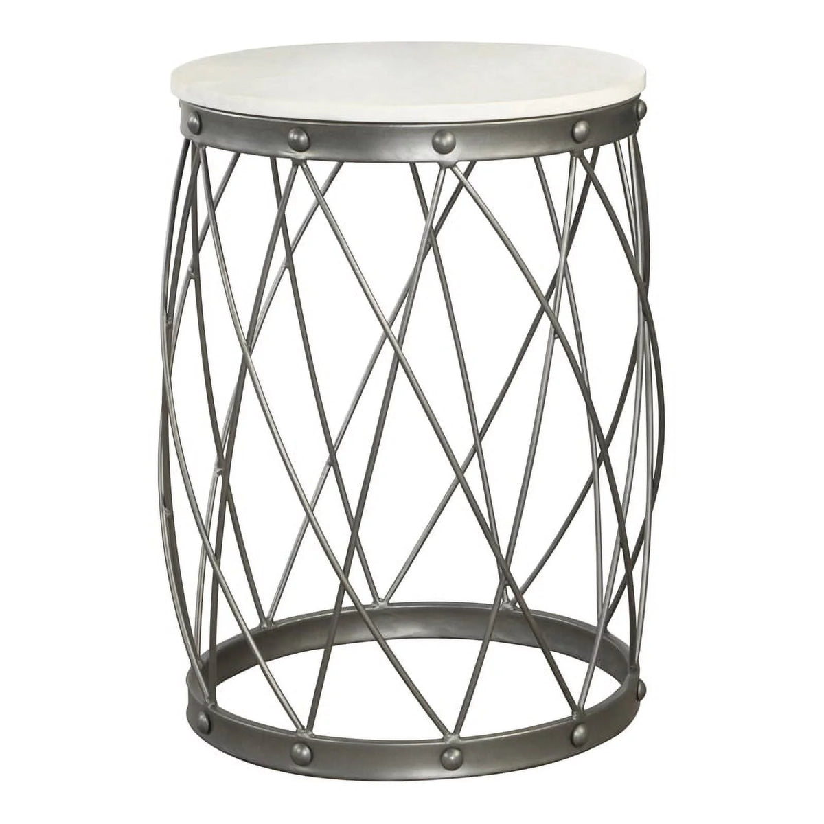 Round Accent Table with Marble Top White and Black W62994