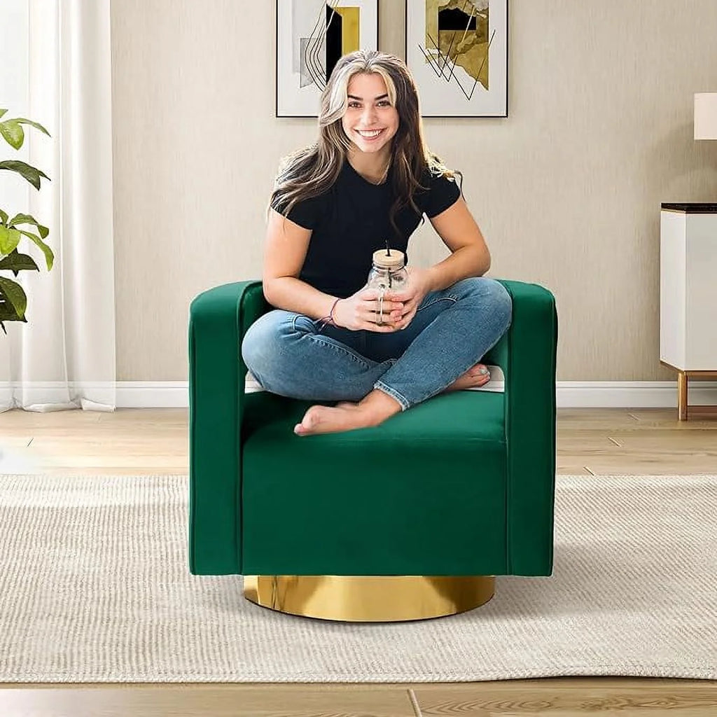 Green Velvet Swivel Accent Chair with Gold Metal Base D182364