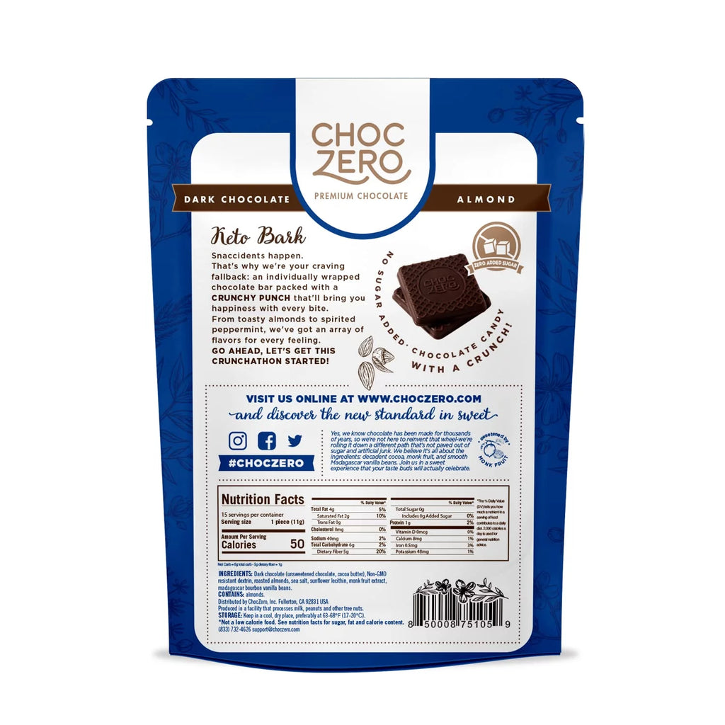 Dark Chocolate Almonds With Sea Salt, Sugar Free, Low Carb, 6 Bars F23394