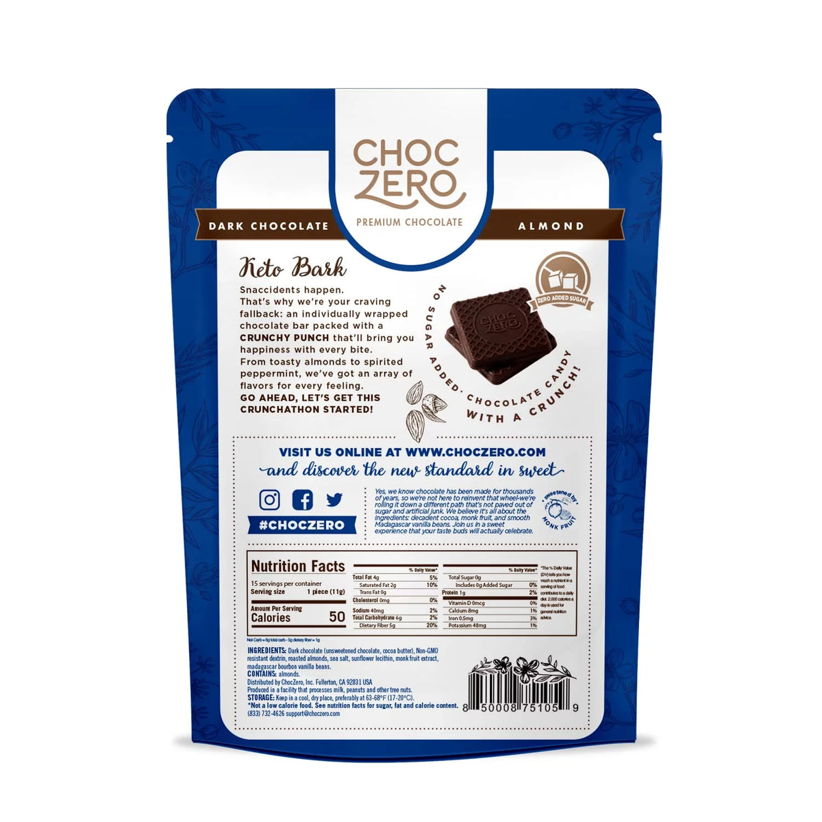 Dark Chocolate Almonds With Sea Salt, Sugar Free, Low Carb, 6 Bars F23394