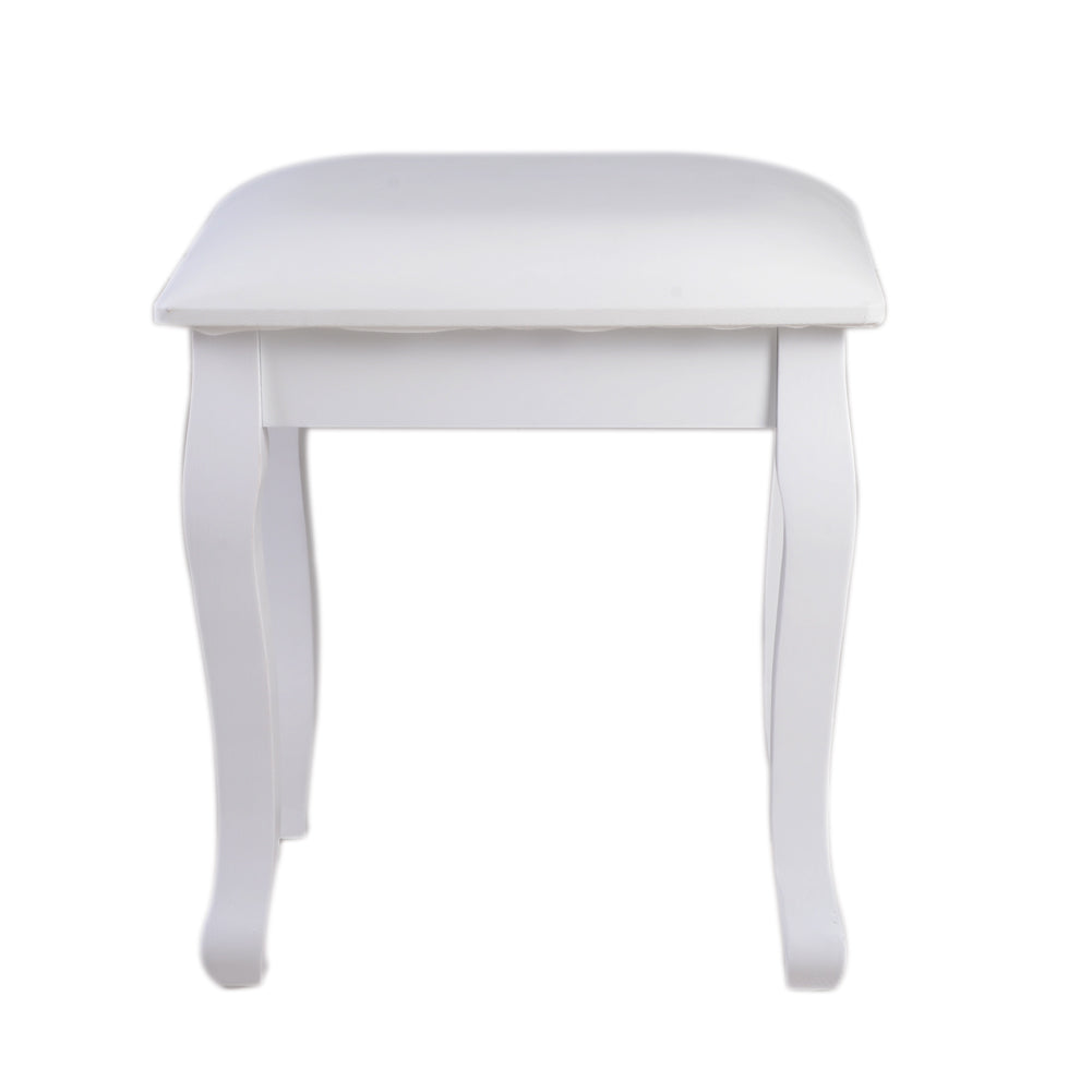White Wood Vanity Stool with Cushion I129528