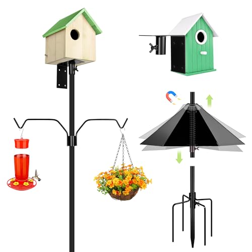 Black 79 Inch Heavy Duty Bird Feeder Pole with 2-Hooks and Metal Squirrel Baffle Z455499