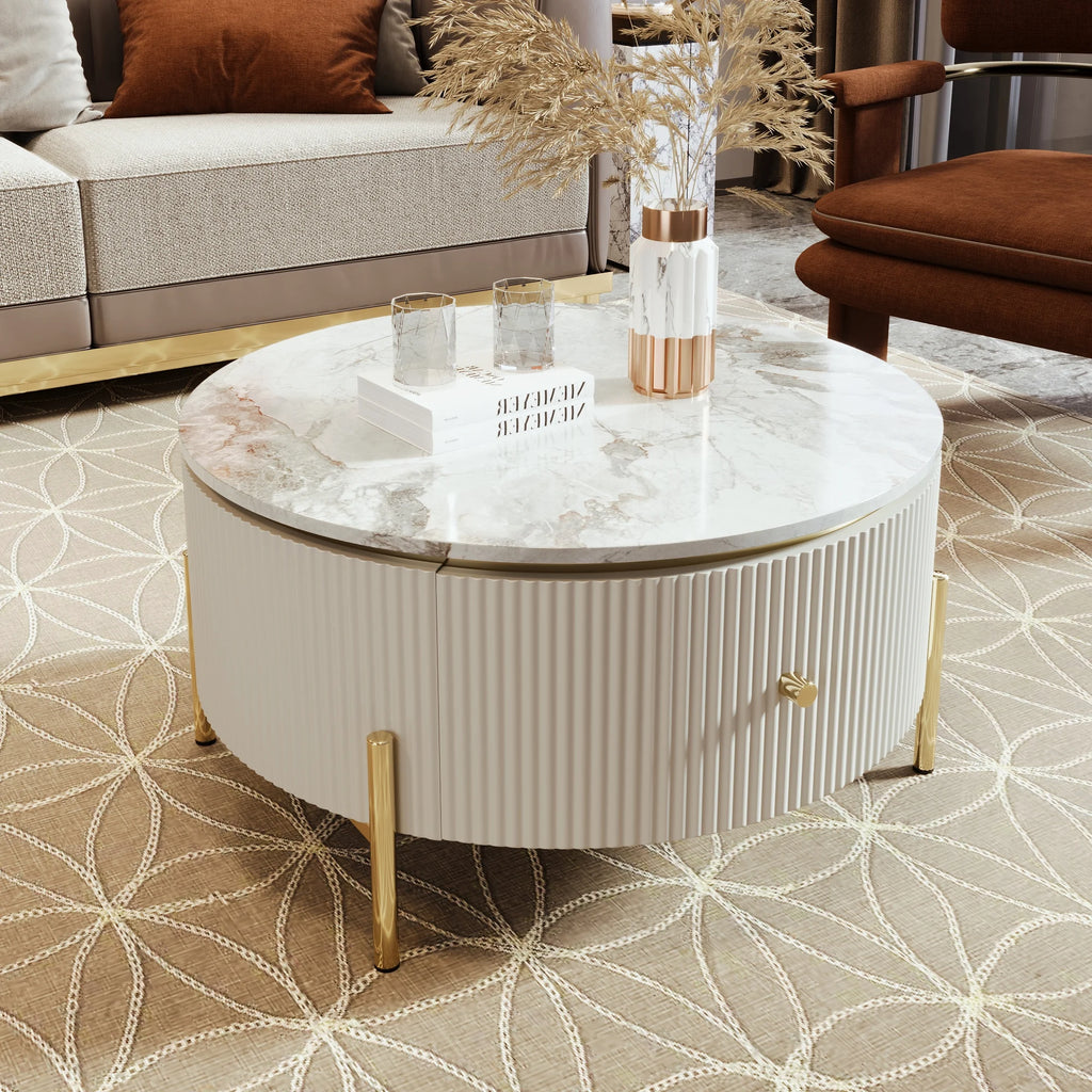 Modern Round Coffee Table with 2 Drawers D376