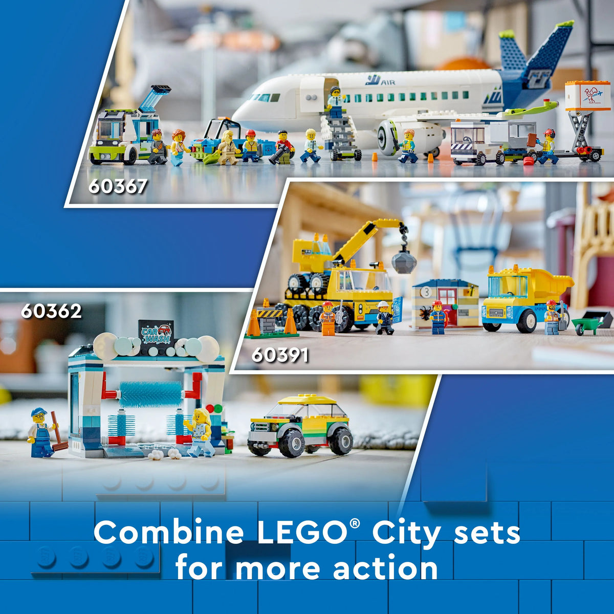LEGO City Passenger Airplane Building Toy Set with Large Airplane, Passenger Bus, Luggage Truck, Container Loader, and 9 Minifigures C845