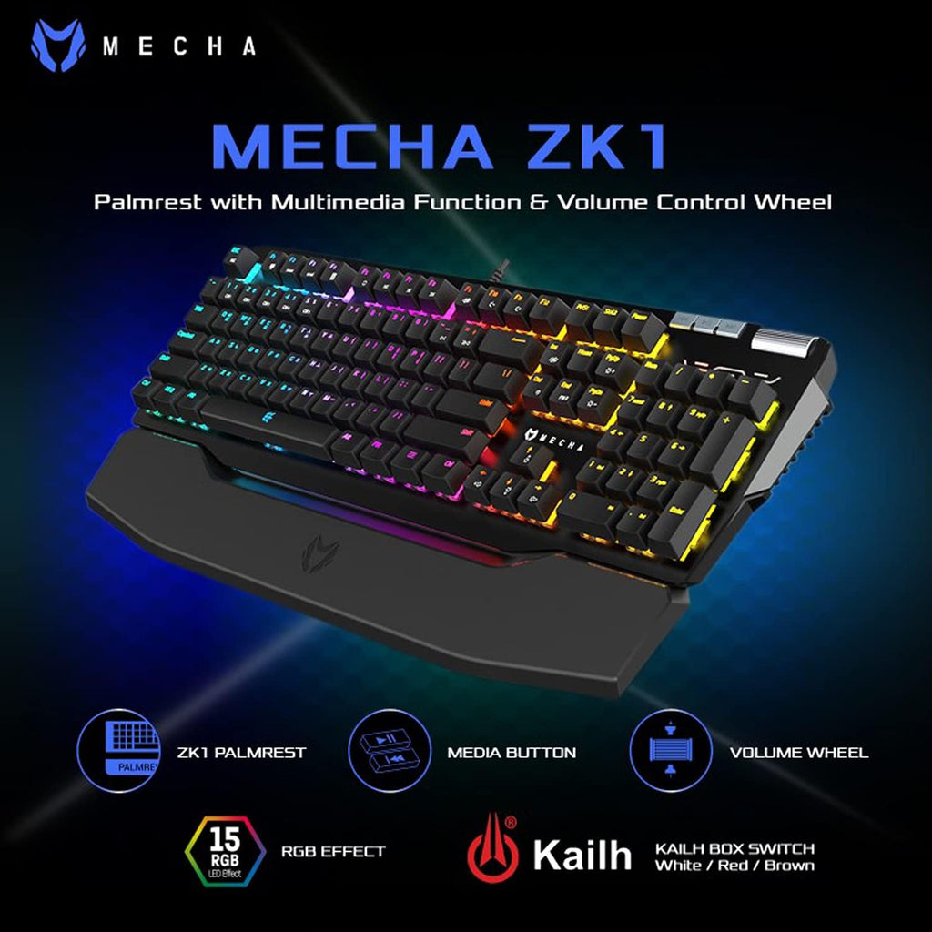 Wired Mechanical Gaming Keyboard, RGB, Detachable Magnetic Palm Rest, Aluminum Top, 104 Keys, Black J8635