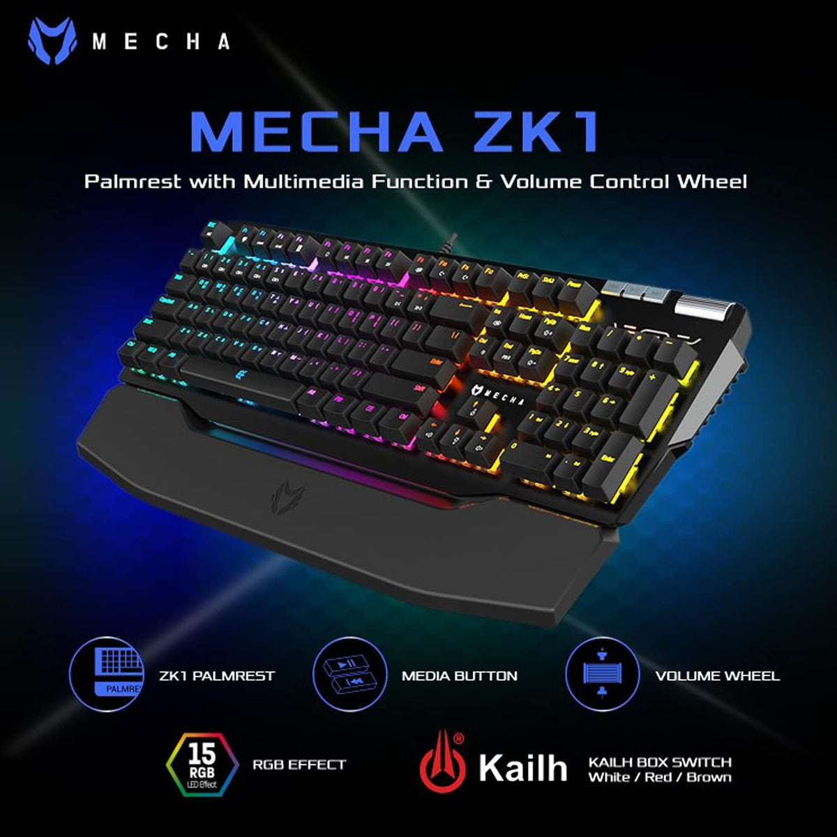 Wired Mechanical Gaming Keyboard, RGB, Detachable Magnetic Palm Rest, Aluminum Top, 104 Keys, Black J8635