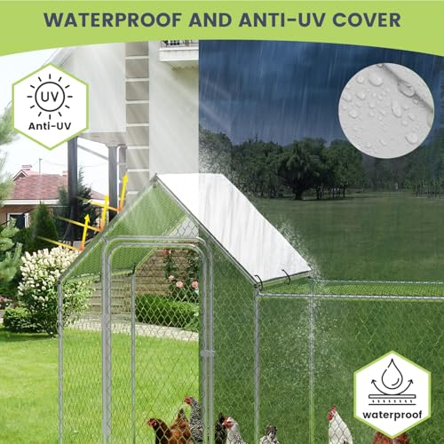 Large Metal Chicken Coop with Waterproof and Anti-UV Cover, 10' W x 3.3' D x 5' H D75253