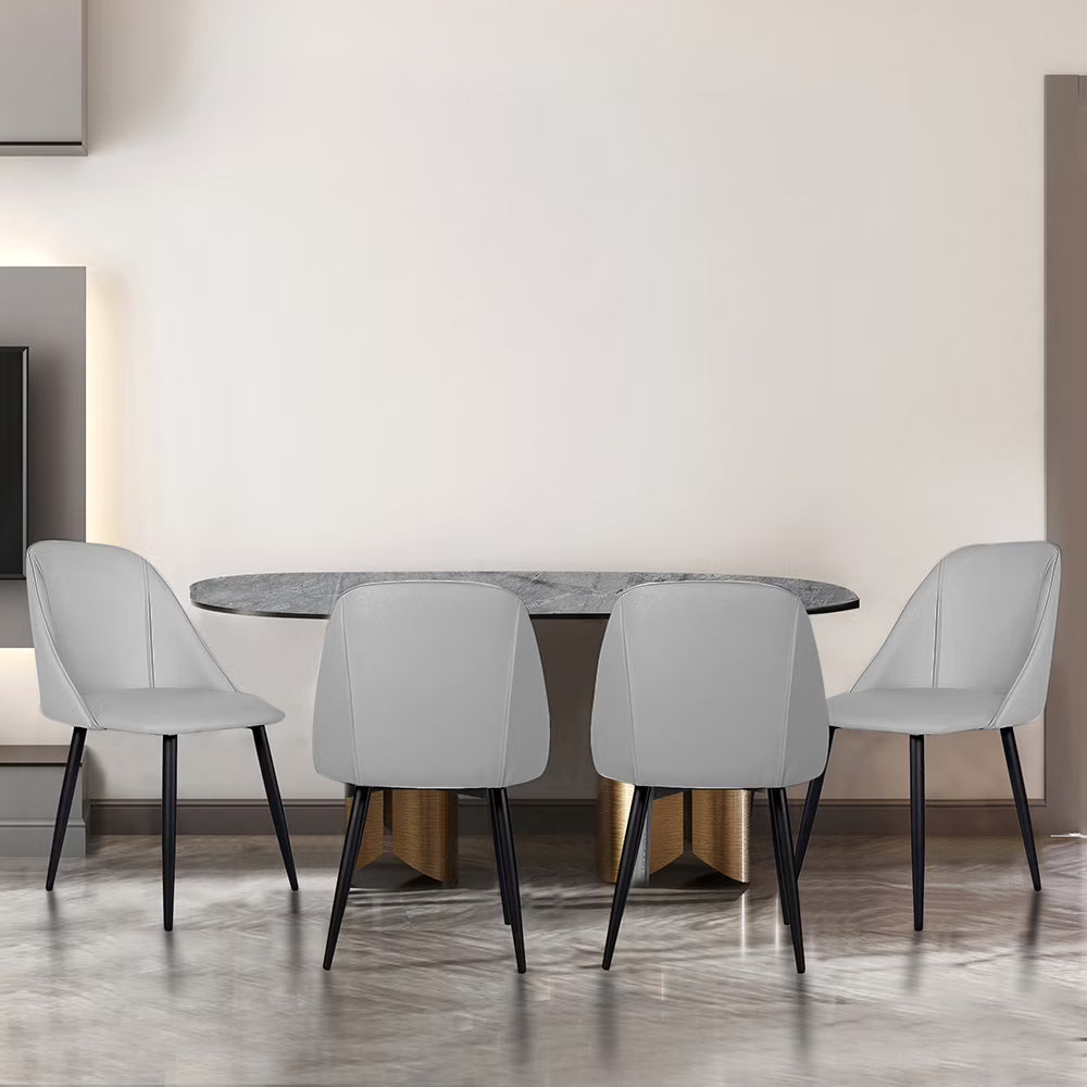 Retro Armless Vegan Leather Dining Chairs, off-Gray, Set of 4 K500