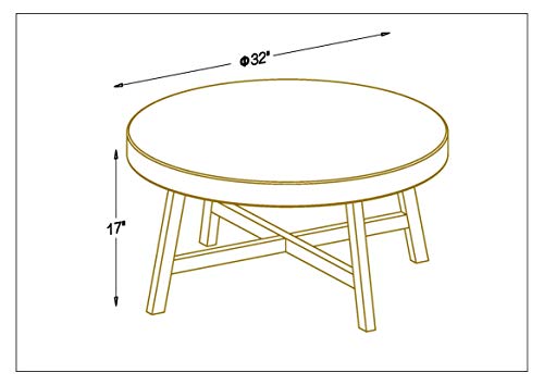 Natural Seagrass Round Coffee Table with Solid Wood Base, 32 x 17 Inches B733834