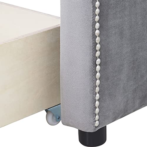 Gray Velvet Twin Daybed with 2 Drawers P34473