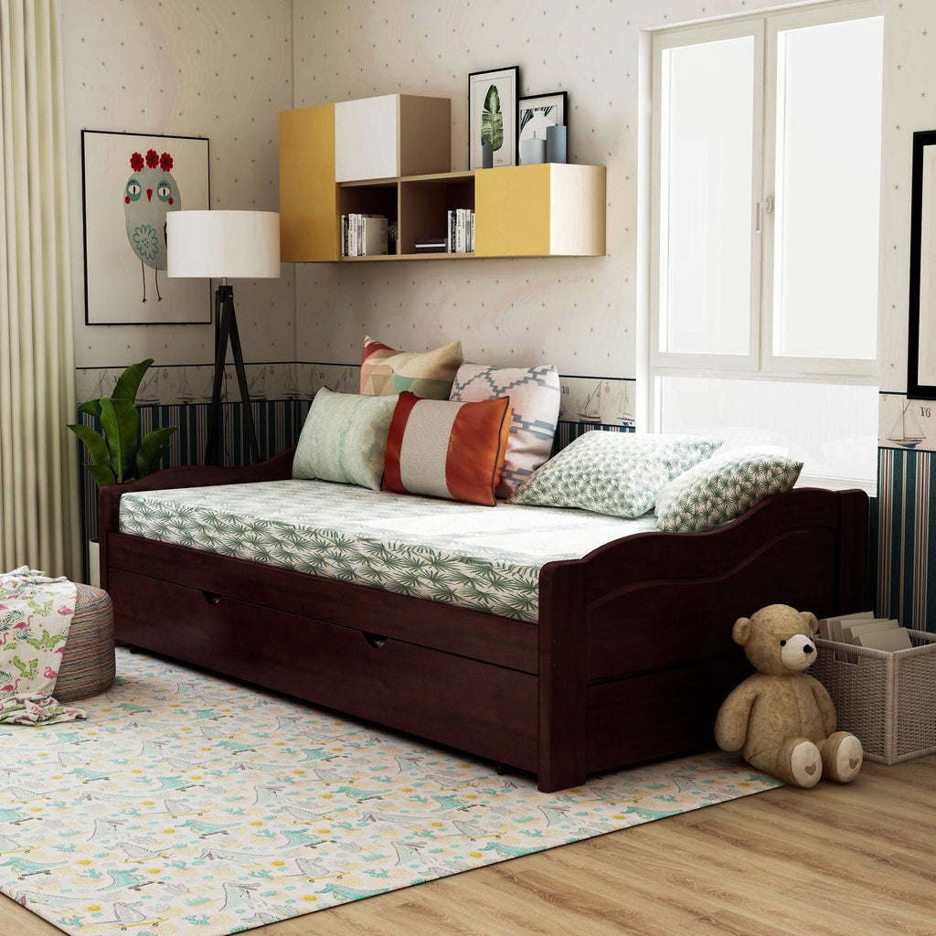 Brown Twin Wooden Daybed with Trundle Y61265