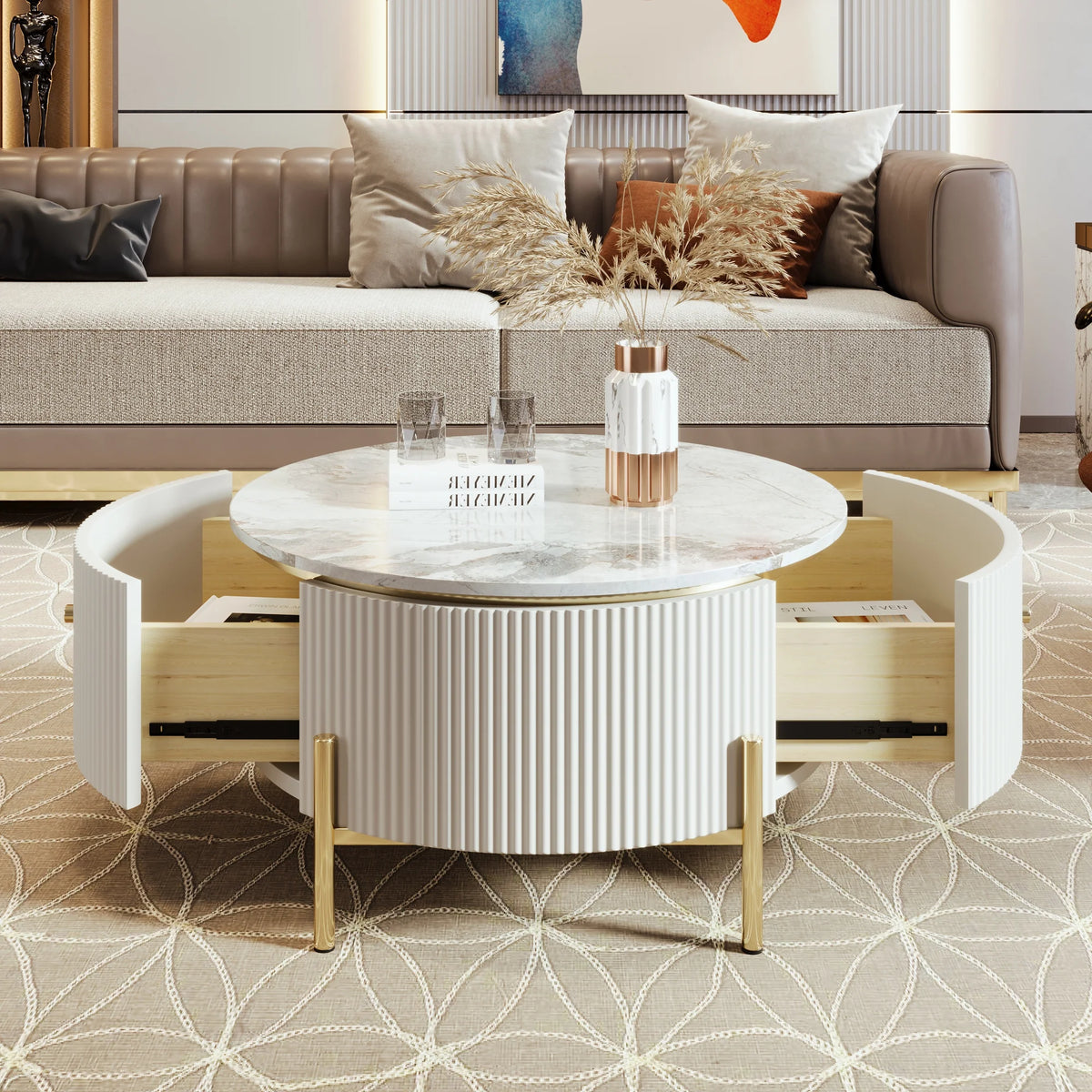 Modern Round Coffee Table with 2 Drawers D376