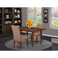 3PC Kitchen Table with Linen Brown Fabric Parson Chairs with Mahogany Chair Legs V15633