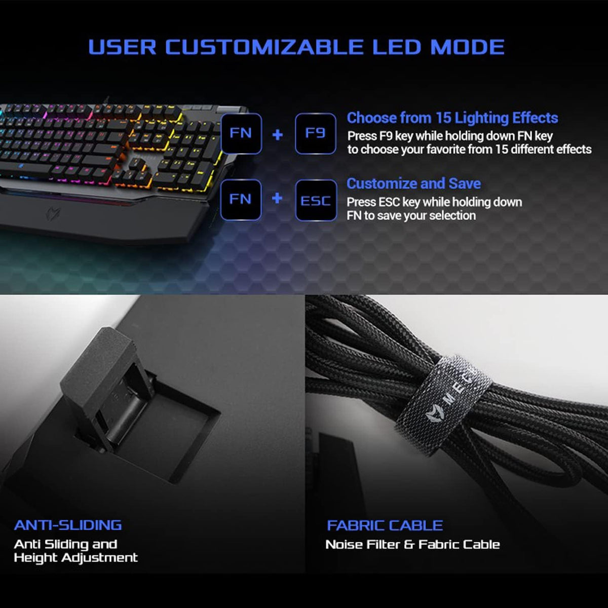 Wired Mechanical Gaming Keyboard, RGB, Detachable Magnetic Palm Rest, Aluminum Top, 104 Keys, Black J8635