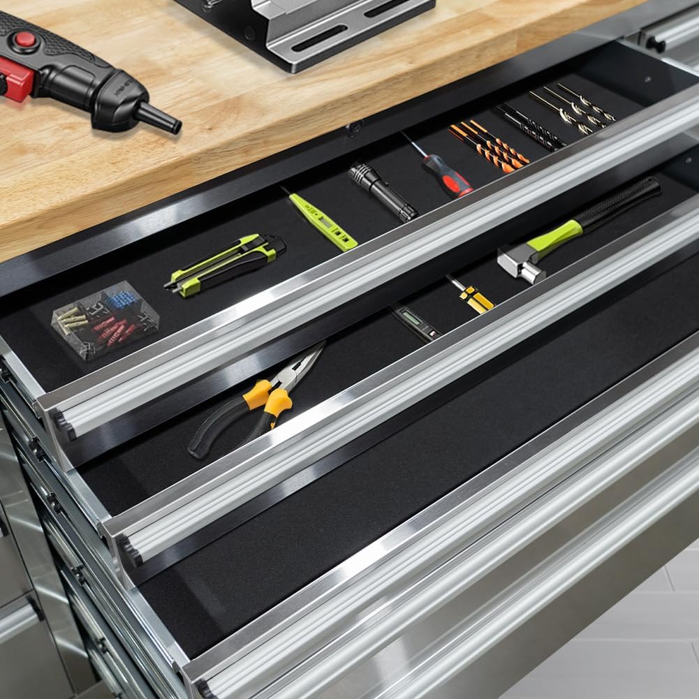 15 Drawer Stainless Steel Rolling Tool Chest with Wheels and Wood Top A341295