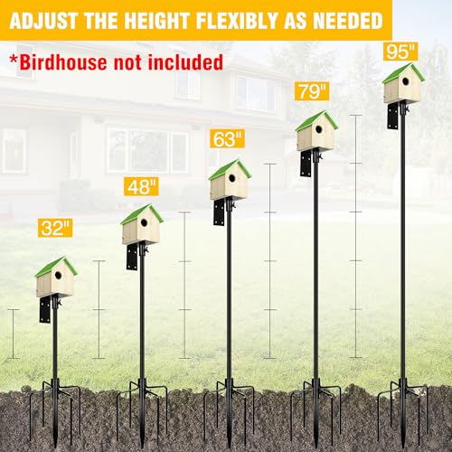 Black 79 Inch Heavy Duty Bird Feeder Pole with 2-Hooks and Metal Squirrel Baffle Z455499