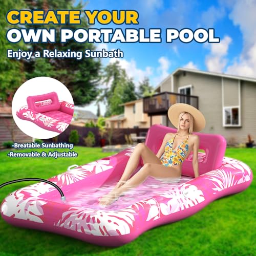 76" x 48" Inflatable Tanning Pool Lounger Float with Pillow S77867