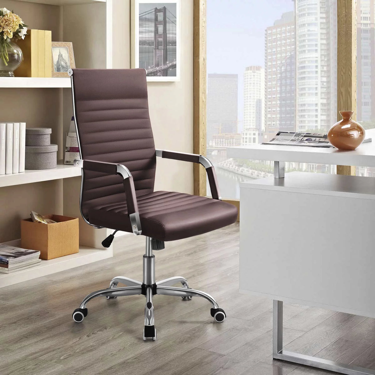 White Faux Leather Office Chair with Arms H18427