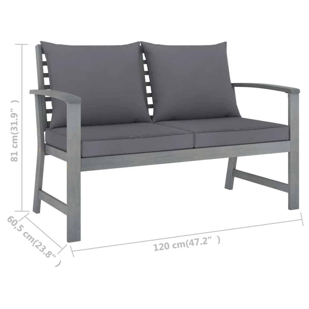 Dark Gray Cushion Solid Acacia Wood Patio Bench X25976