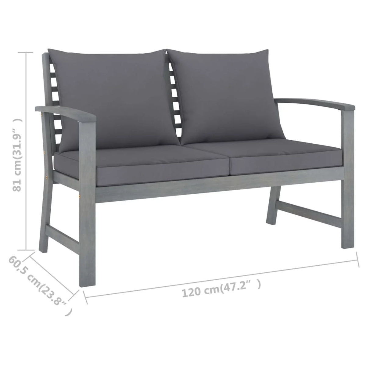 Dark Gray Cushion Solid Acacia Wood Patio Bench X25976