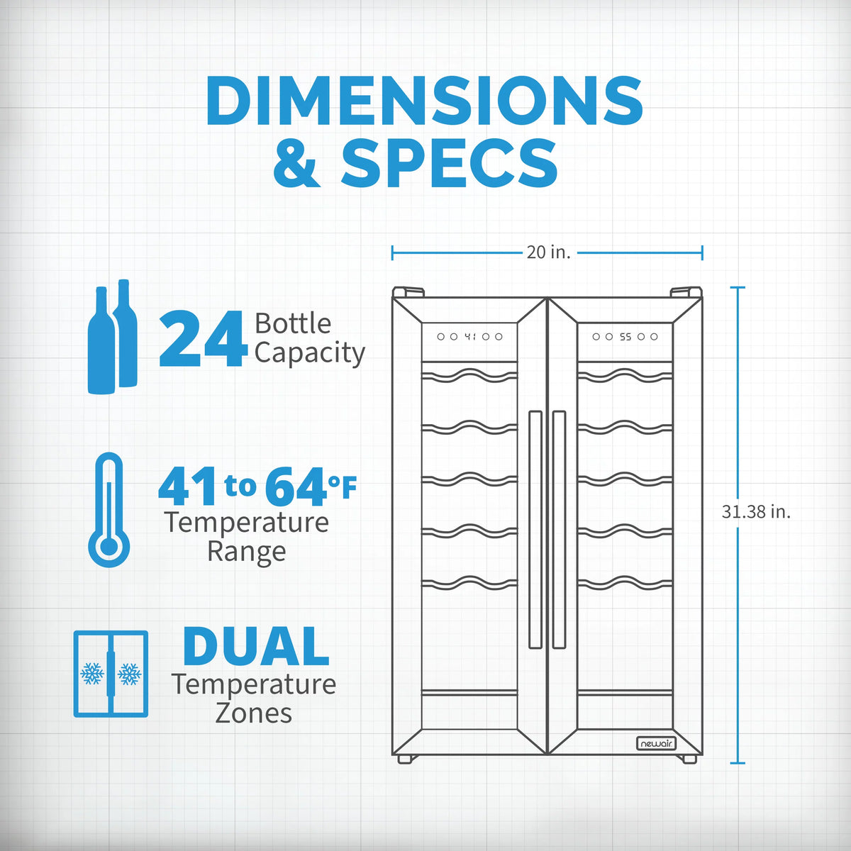 24 Bottle Dual Temperature Zone Wine Cooler Refrigerator O2789