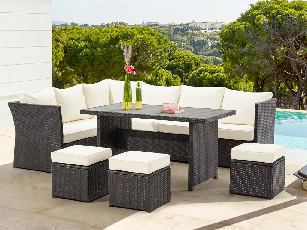7-Piece Rattan Wicker Sectional Sofa and Dining Table Set A808