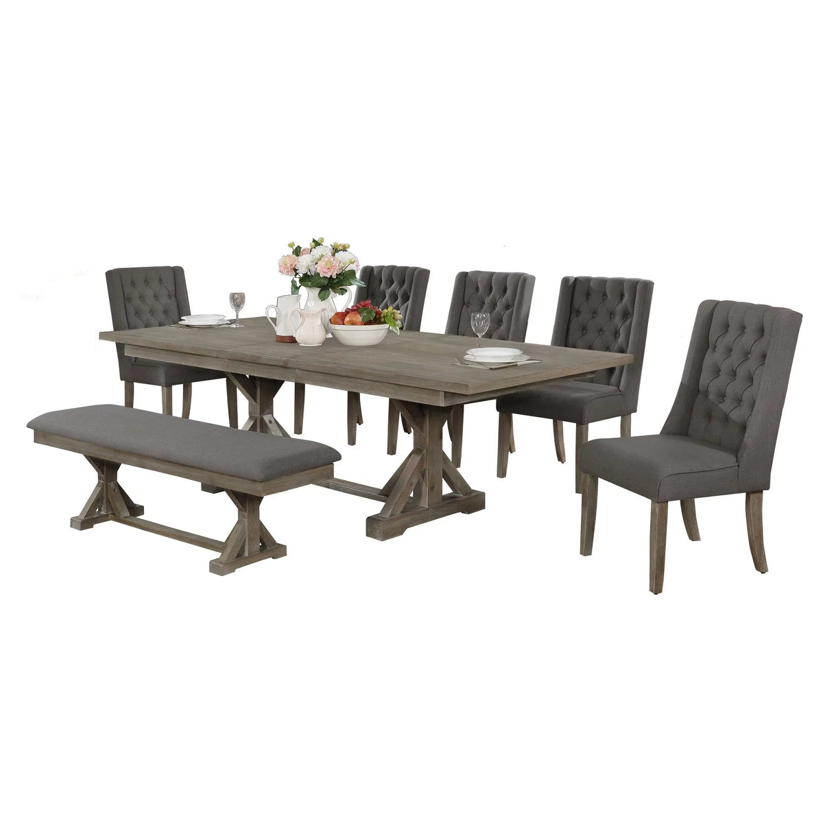 Gray Linen Dining Bench S459160