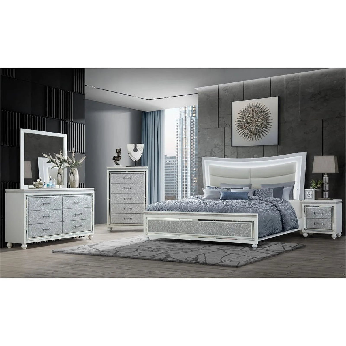 White King Bed with Led Lighting H468767