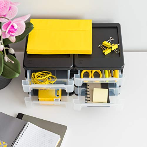 Black Plastic 3-Drawer Stacking Storage Organizer, 2-Pack L508