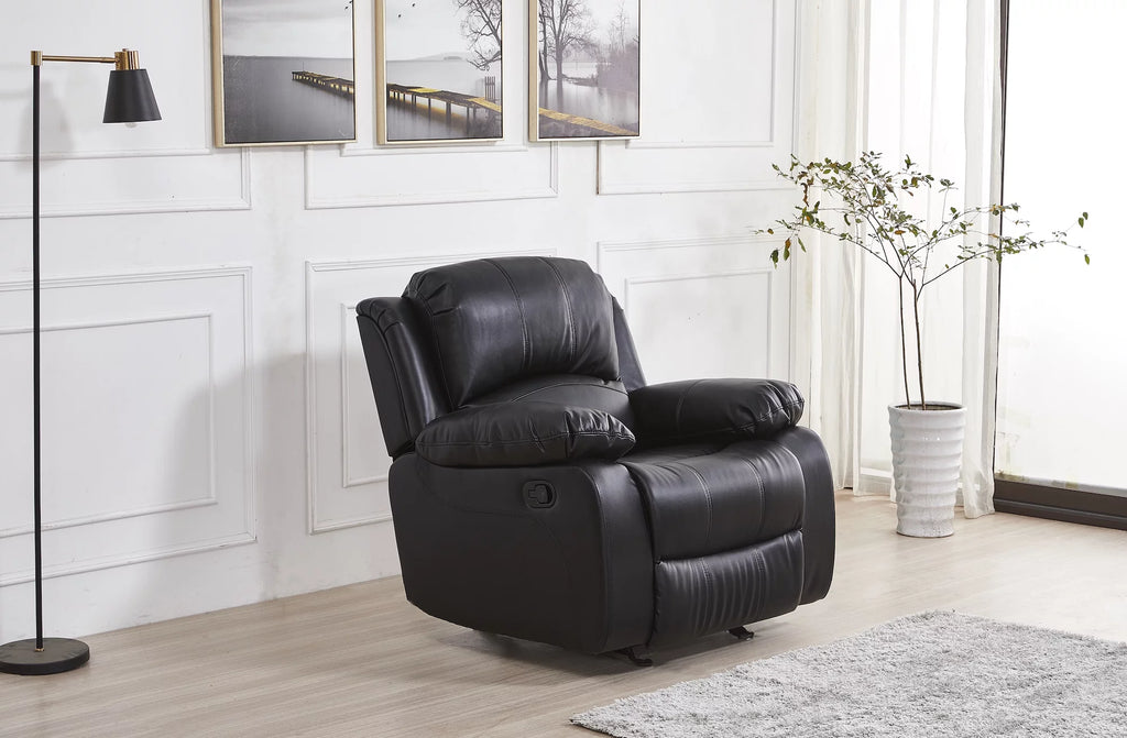Black Bonded Leather Reclining Sofa 3 Piece Set S37572