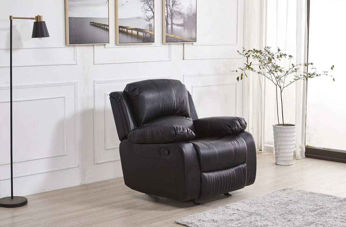 Black Bonded Leather Reclining Sofa 3 Piece Set S37572