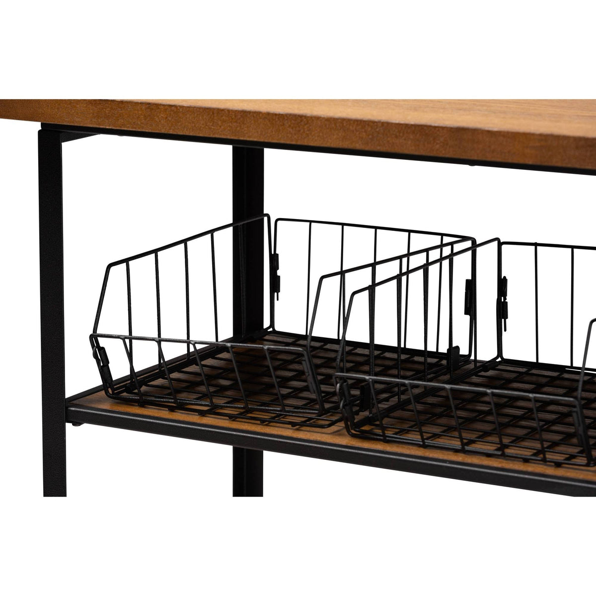 Walnut Brown Finished Wood and Black Finished Metal Console Cart J56962