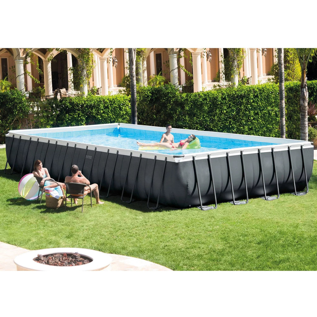 Gray Rectangular Above Ground Swimming Pool Set I868