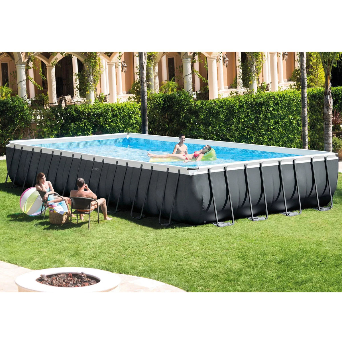 Gray Rectangular Above Ground Swimming Pool Set I868