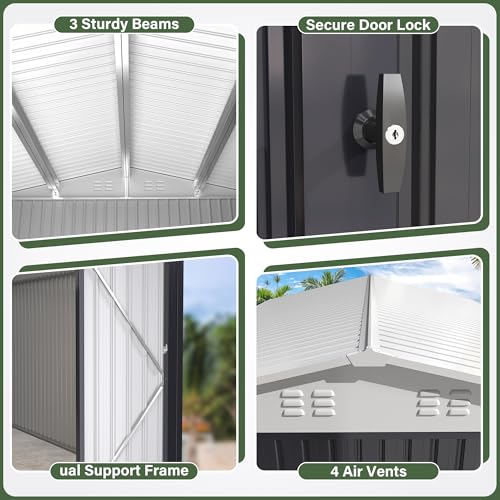 10x14 White Metal Storage Shed with Lockable Doors T2151