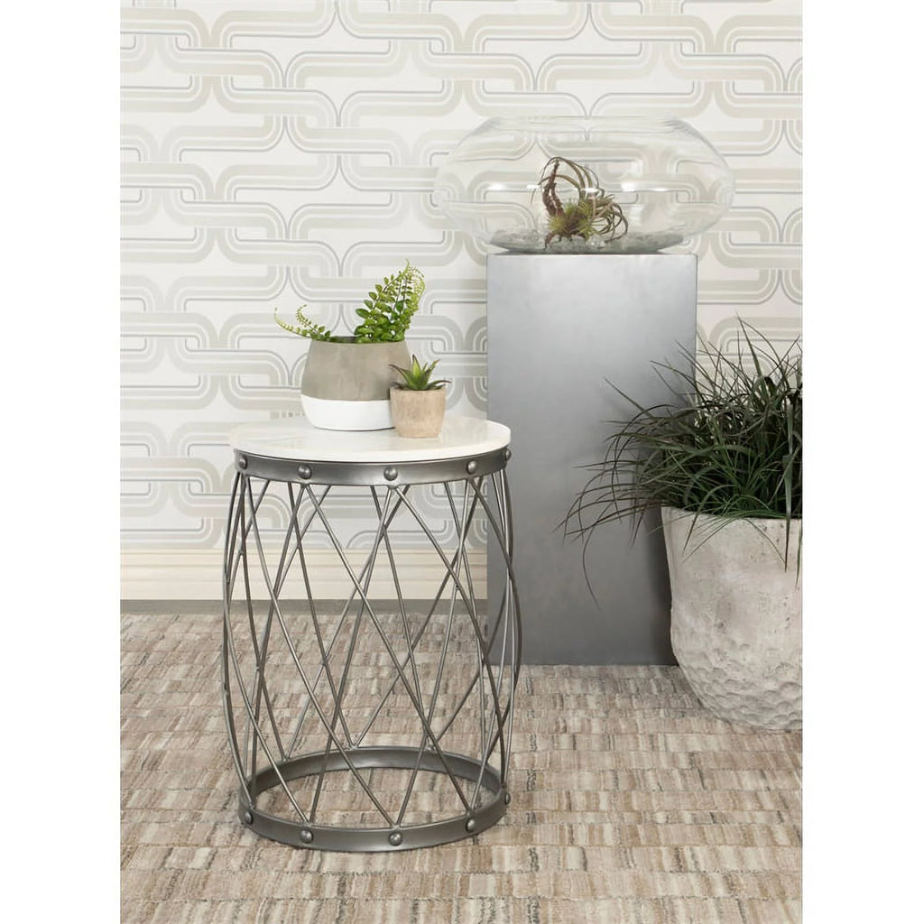 Round Accent Table with Marble Top White and Black W62994