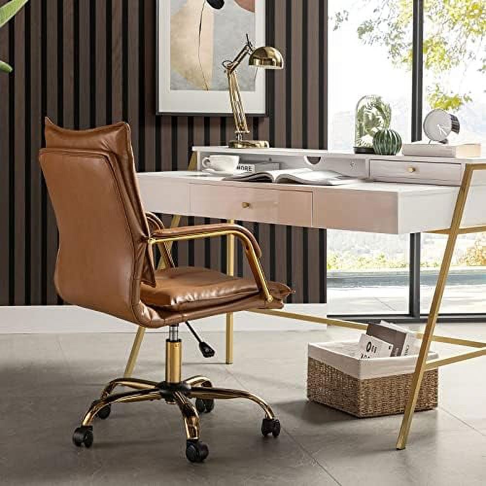 Camel Faux Leather Adjustable Swivel Office Desk Chair P7111
