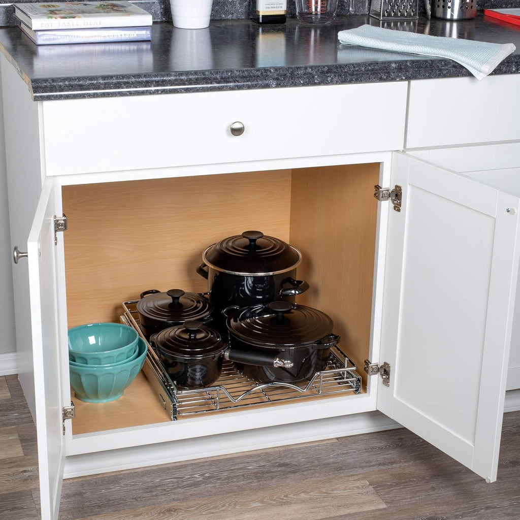Chrome Finish Wire Frame Pull Out Drawer Cabinet Organizer O133972