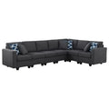 Dark Gray Linen Reversible Modular Sectional Sofa J15128