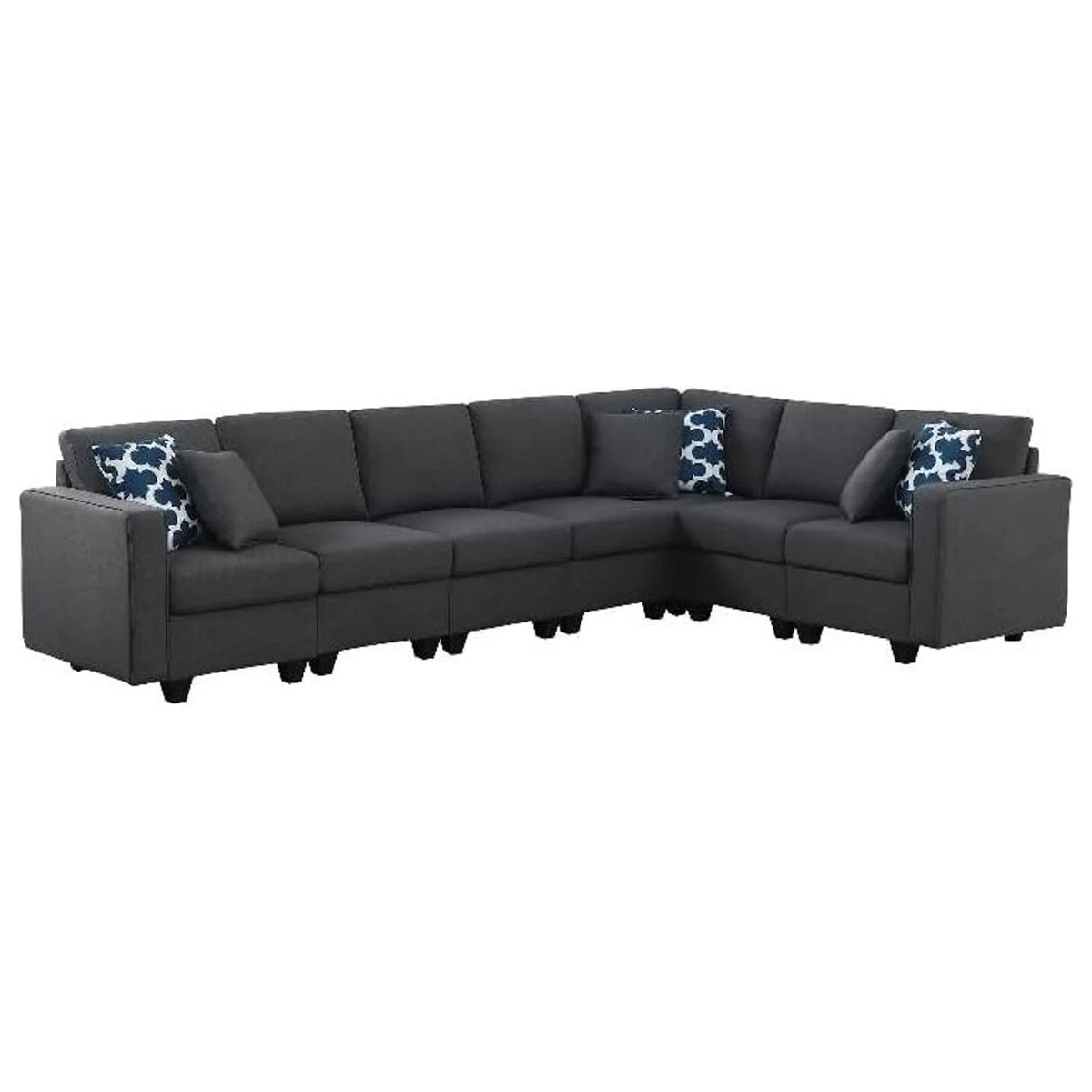 Dark Gray Linen Reversible Modular Sectional Sofa J15128