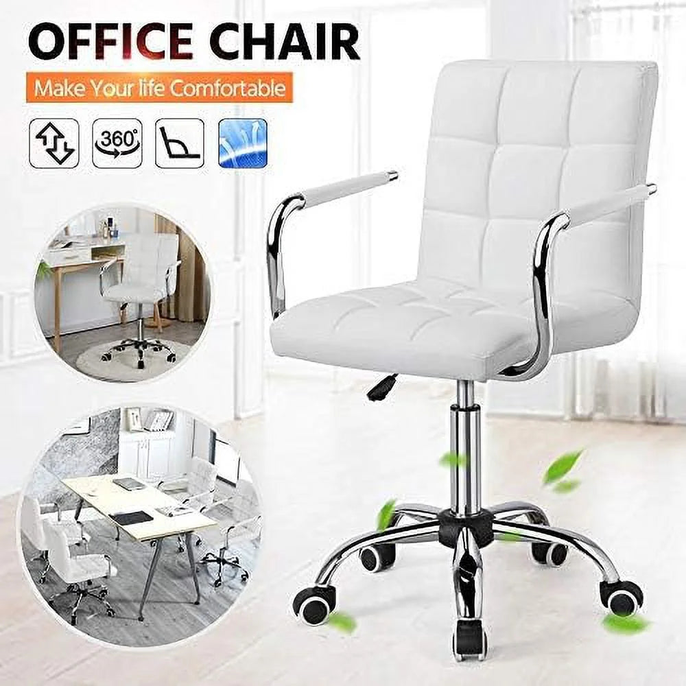 Adjustable Swivel Faux Leather Office Chair White Y412