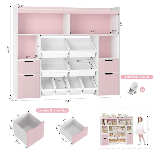 Pink Toy Storage Organizer with Drawers and Removable Bins U241
