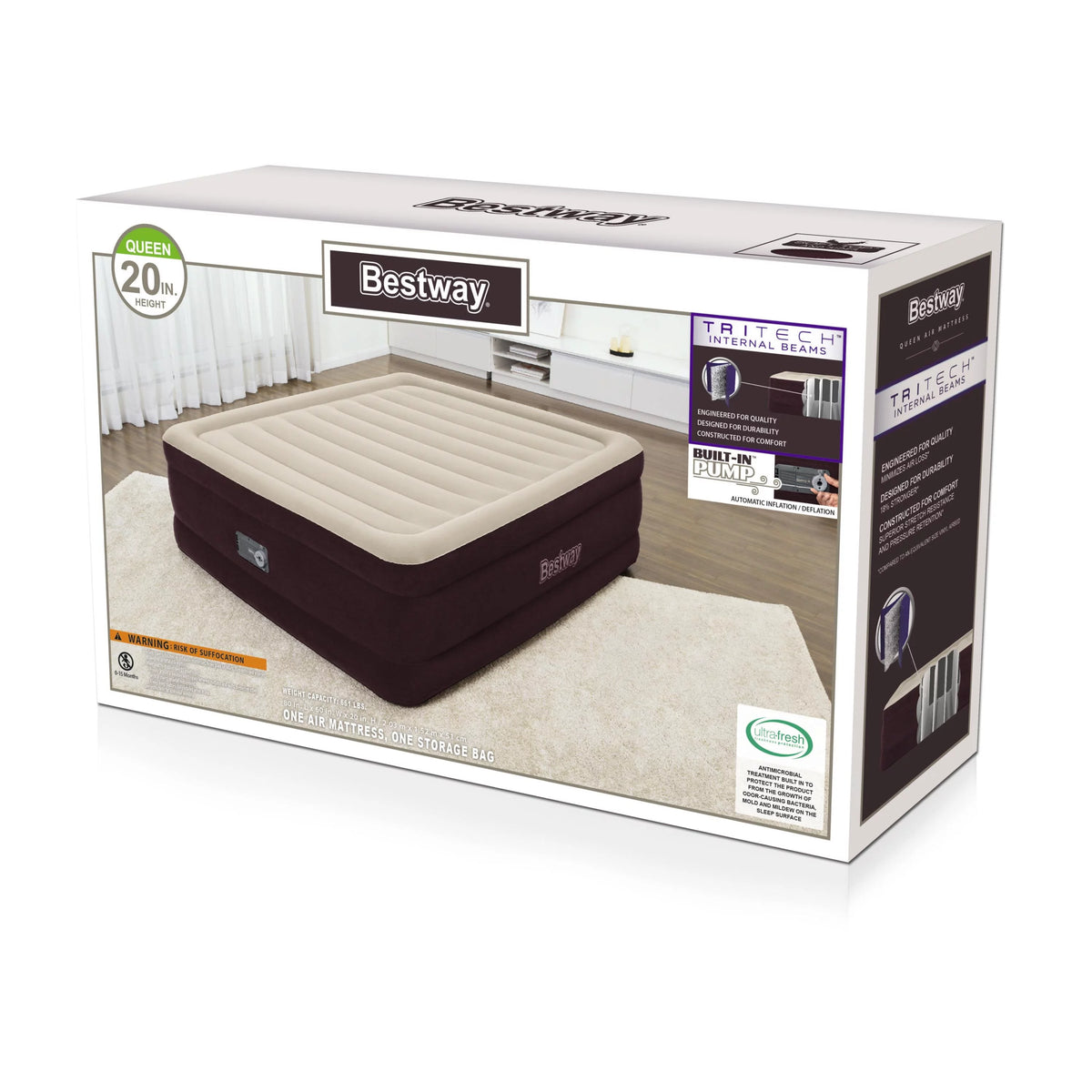 Maroon Queen Air Mattress with Built-in Pump J8158
