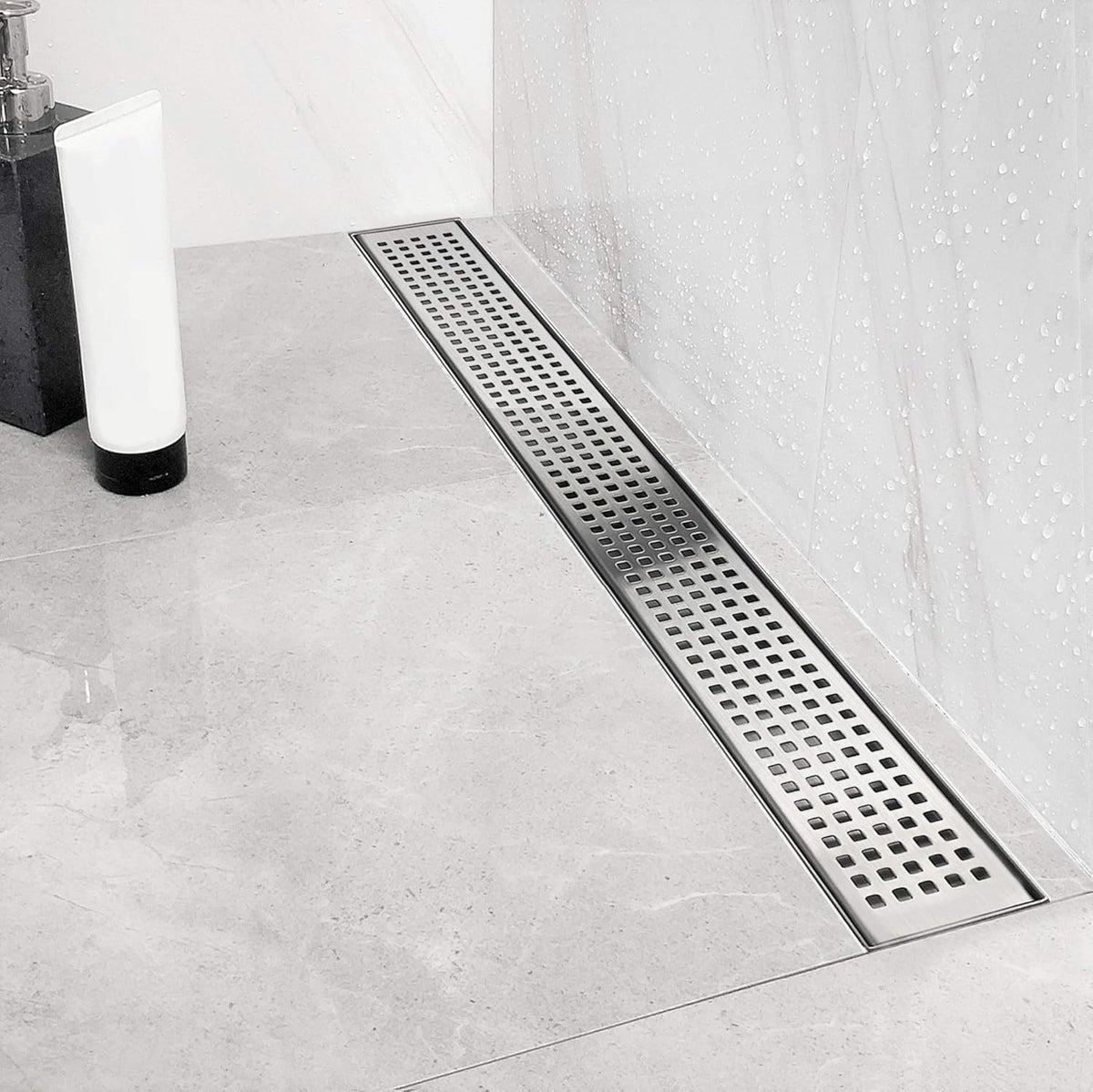 Brushed 304 Stainless Steel Rectangle Linear Shower Drain with Hair Strainer X68324