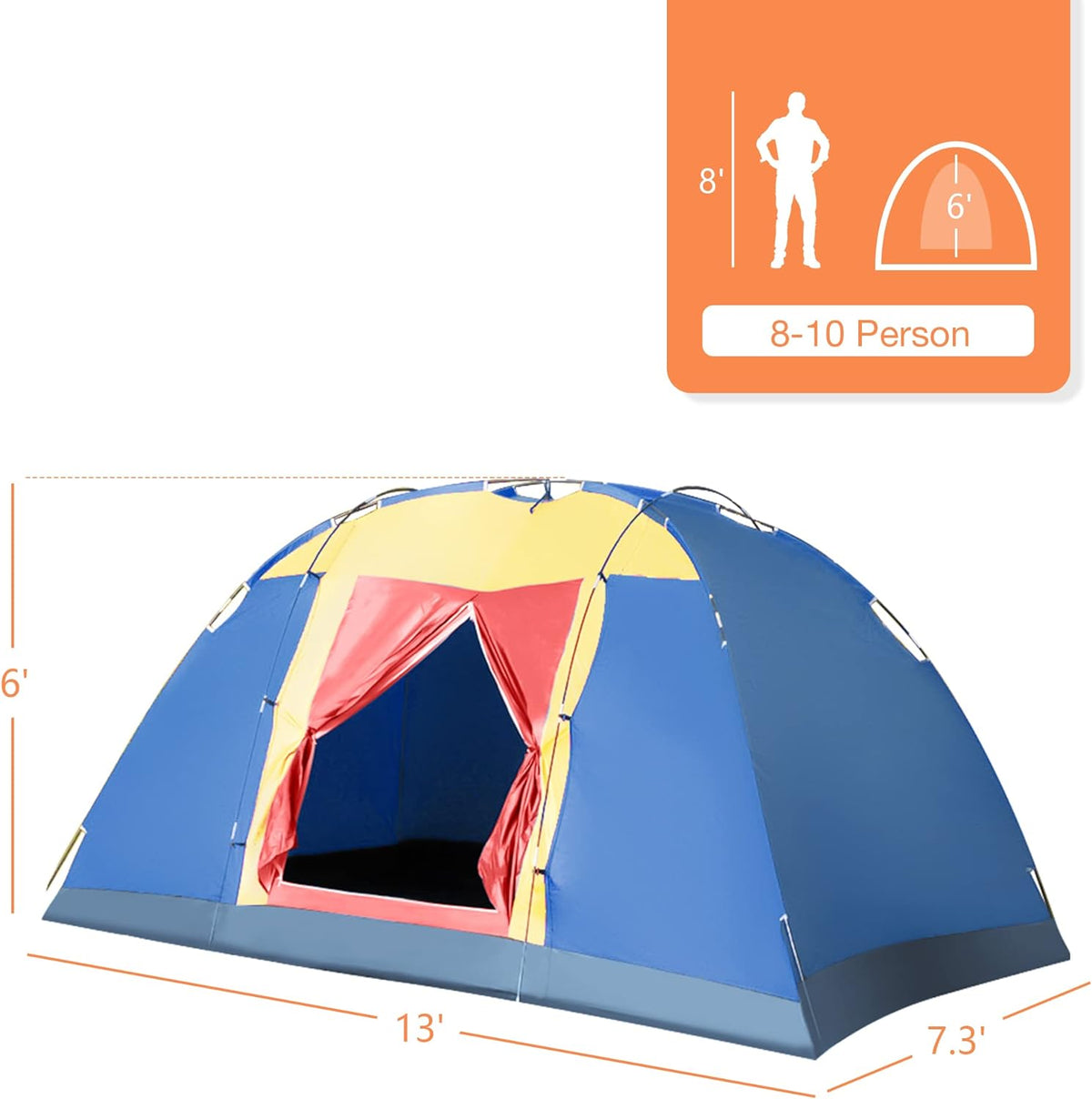 8 Person Large Family Camping Tent with Carry Bag S609006
