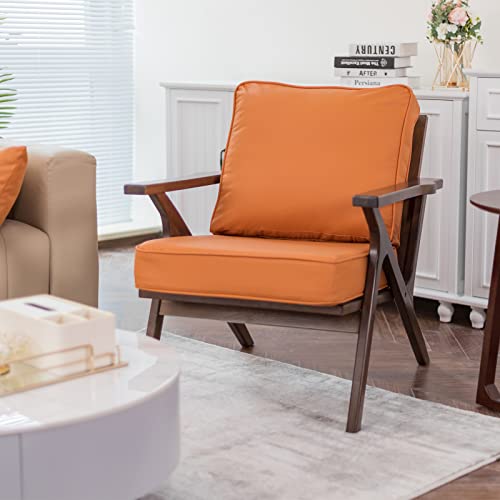 Brown Leather Upholstered Armchair with Wood Frame I9123